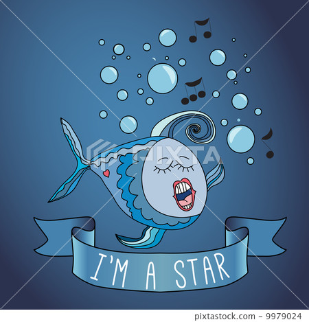Illustration sing fish. ribbon and slogan. Illustration sing fish. ribbon and slogan. 9979024
