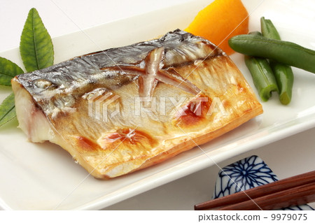 Mackerel grilled salt grilled fish up white background Mackerel grilled salt grilled fish up white background 9979075