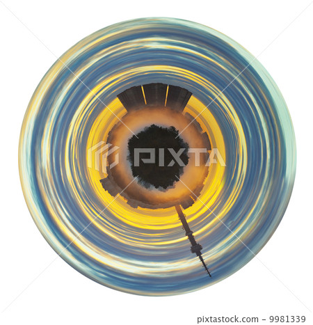 early yellow blue sunrise over fog in city 9981339