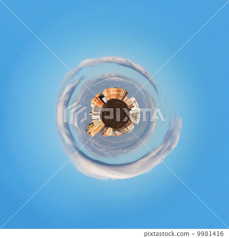 little urban planet in blue morning autumn sky 9981416