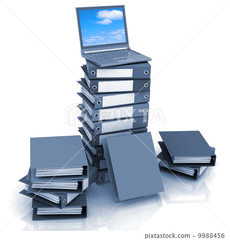 Isolated folders for papers and laptop on a white background 9988456