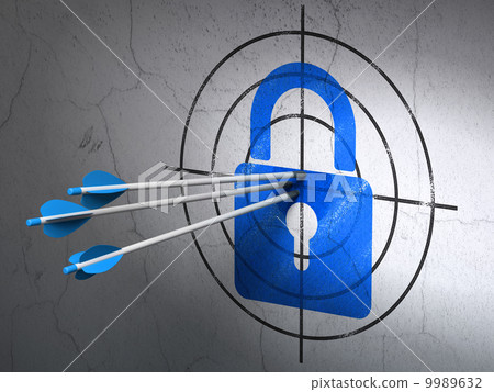 Information concept: arrows in Closed Padlock target on wall background Information concept: arrows in Closed Padlock target on wall background 9989632