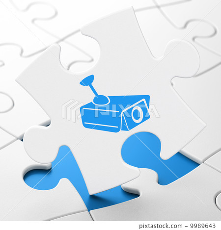 Security concept: Cctv Camera on puzzle background Security concept: Cctv Camera on puzzle background 9989643