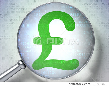 Currency concept: Pound with optical glass on digital background Currency concept: Pound with optical glass on digital background 9991360