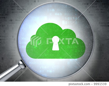 Networking concept: Cloud With Keyhole optical glass on digital background Networking concept: Cloud With Keyhole optical glass on digital background 9991539