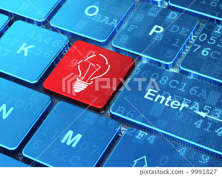Business concept: Light Bulb on computer keyboard background Business concept: Light Bulb on computer keyboard background 9991827