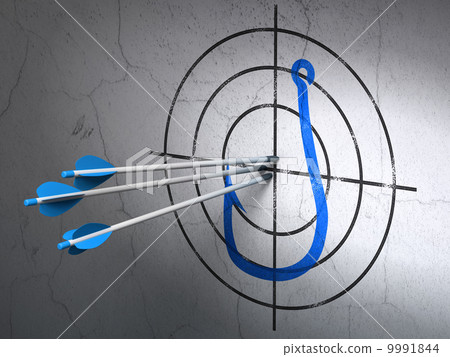 Privacy concept: arrows in Fishing Hook target on wall background Privacy concept: arrows in Fishing Hook target on wall background 9991844