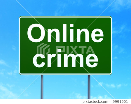 Privacy concept: Online Crime on road sign background 9991901