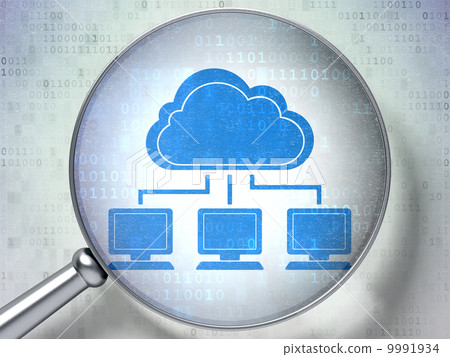 Technology concept: Cloud Network with optical glass on digital background Technology concept: Cloud Network with optical glass on digital background 9991934