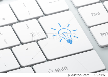 Business concept: Light Bulb on computer keyboard background 9992497