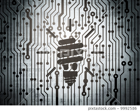 Finance concept: circuit board with Energy Saving Lamp 9992586