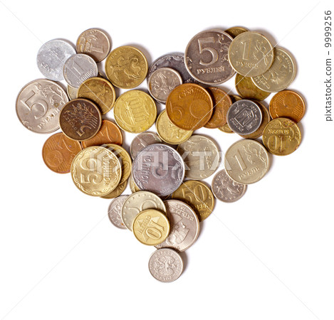Coins are in the shape of a heart Coins are in the shape of a heart 9999256