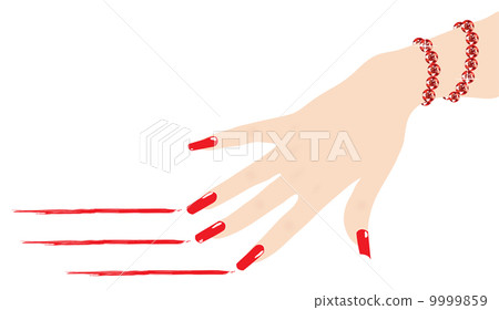 woman hand with ruby bracelet scratching red lines, vector 9999859