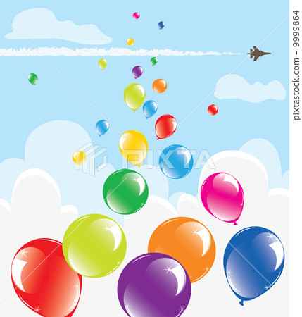 vector bunch of colorful balloons in the sky - Stock Illustration ...