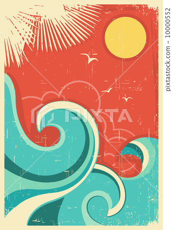 Vintage tropical background with sea waves and sun Vintage tropical background with sea waves and sun 10000552