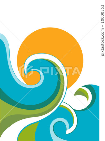 Nature sea with waves and sun.Vector illustration isolated on wh 10000553