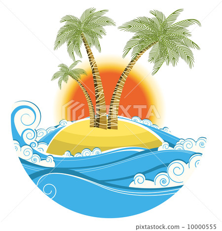 Tropical island.Vector symbol seascape with sun isolated on whit Tropical island.Vector symbol seascape with sun isolated on whit 10000555
