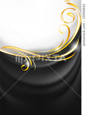 Dark gray fabric curtain. Gold vignette Dark gray fabric curtain. Gold vignette 10000692