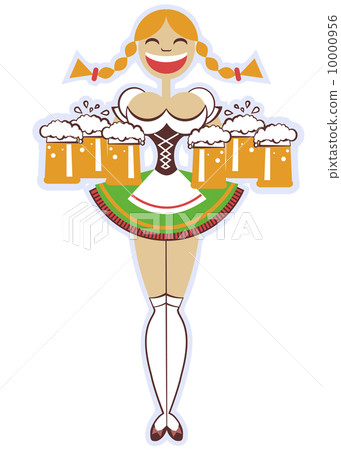 oktoberfest waitress with glasses of beer.Vector woman illustrat 10000956