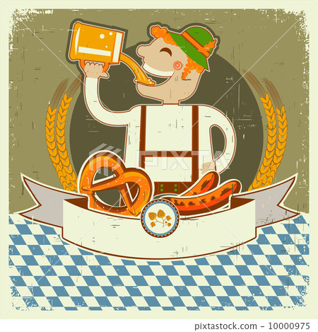 vintage oktoberfest posterl label with man and beer.Vector illus 10000975