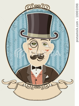 Retro gentleman portrait in a top black hat.Vector man in vintag 10001098