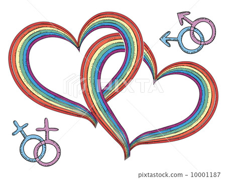 Rainbow hearts with gay symbols.Vector isolated on white 10001187
