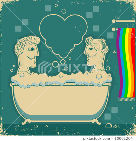 gays couple taking a bath.Vintage graphic illustration for text 10001204