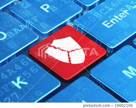 Safety concept: Broken Shield on computer keyboard background 10002106