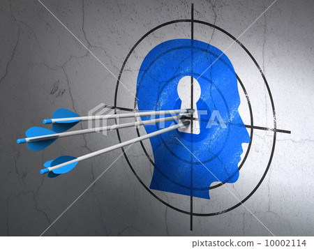 Marketing concept: arrows in Head With Keyhole target on wall background Marketing concept: arrows in Head With Keyhole target on wall background 10002114