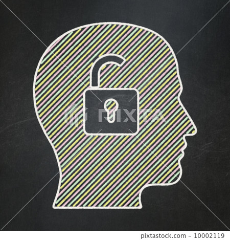 Business concept: Head With Padlock on chalkboard background Business concept: Head With Padlock on chalkboard background 10002119