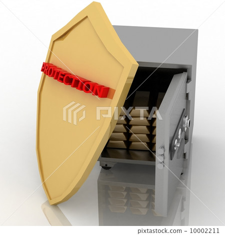 3d illustration of steel safe with shield 3d illustration of steel safe with shield 10002211