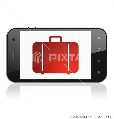 Travel concept: Bag on smartphone Travel concept: Bag on smartphone 10002314