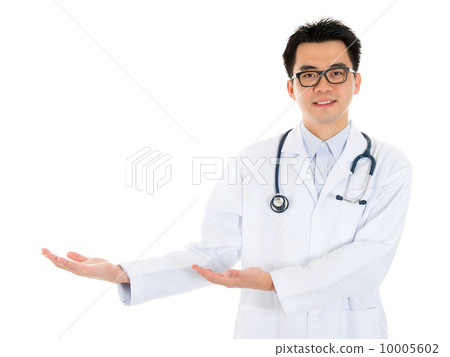 Asian male medical doctor showing something Asian male medical doctor showing something 10005602