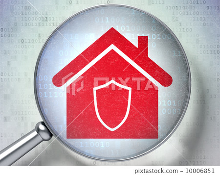 Security concept: Home with optical glass on digital background Security concept: Home with optical glass on digital background 10006851