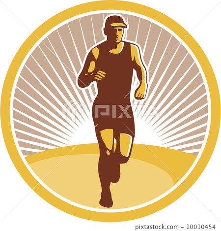Marathon Runner Running Front Circle Retro 10010454