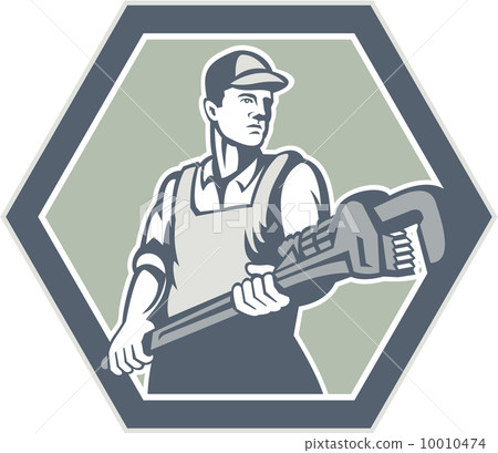 Plumber Holding Plumbing Wrench Retro 10010474