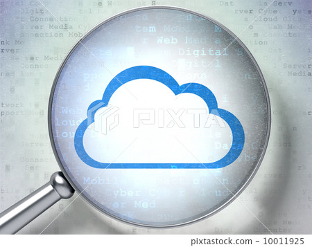 Computing concept: Cloud with optical glass on digital background Computing concept: Cloud with optical glass on digital background 10011925