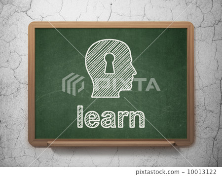 Education concept: Head With Keyhole and Learn on chalkboard background Education concept: Head With Keyhole and Learn on chalkboard background 10013122