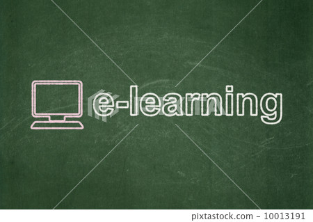 Education concept: Computer Pc and E-learning on chalkboard background 10013191