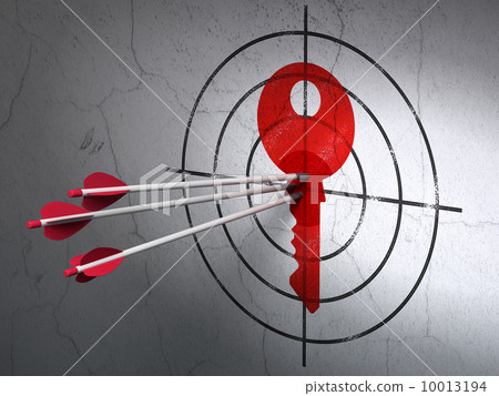 Protection concept: arrows in Key target on wall background 10013194