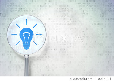 Finance concept: Light Bulb with optical glass on digital background Finance concept: Light Bulb with optical glass on digital background 10014091