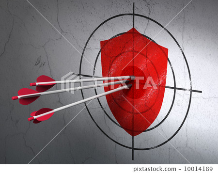 Protection concept: arrows in Shield target on wall background Protection concept: arrows in Shield target on wall background 10014189