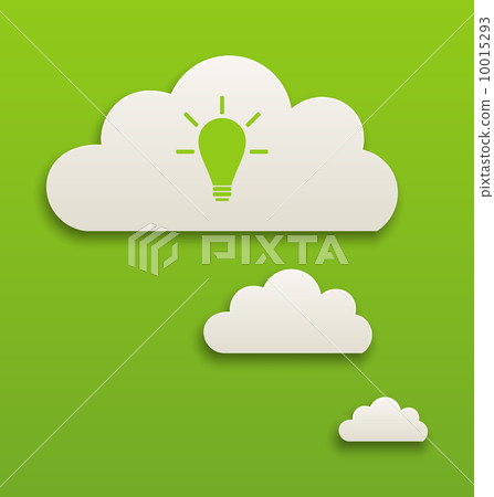 White paper speech bubble with lamp on green background White paper speech bubble with lamp on green background 10015293