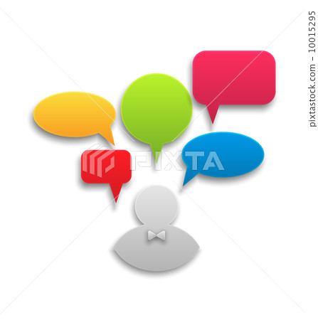 Icon of businessman with set colorful speech bubbles Icon of businessman with set colorful speech bubbles 10015295