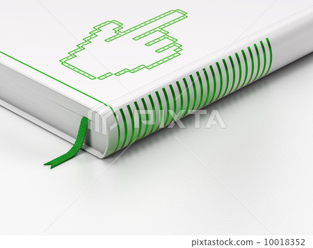 Advertising concept: closed book, Mouse Cursor on white background 10018352