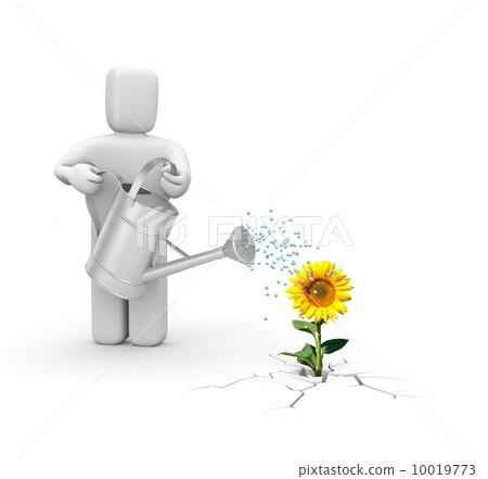 Worker with watering can and sunflower Worker with watering can and sunflower 10019773