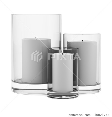 three glass candlesticks with candles isolated on white backgrou three glass candlesticks with candles isolated on white backgrou 10021742