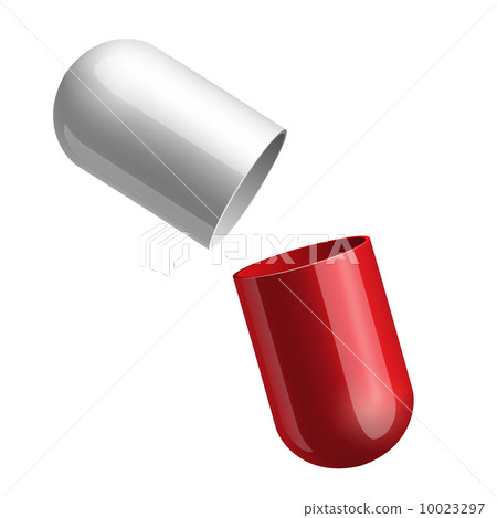 Opening red medical capsule 10023297