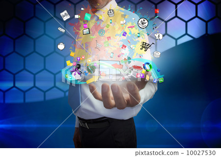 Businessman presenting app icons 10027530