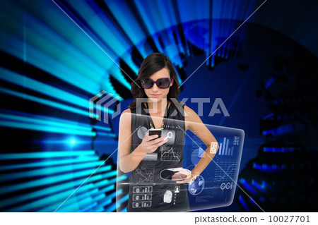 Glamorous brunette using smartphone with interface Glamorous brunette using smartphone with interface 10027701